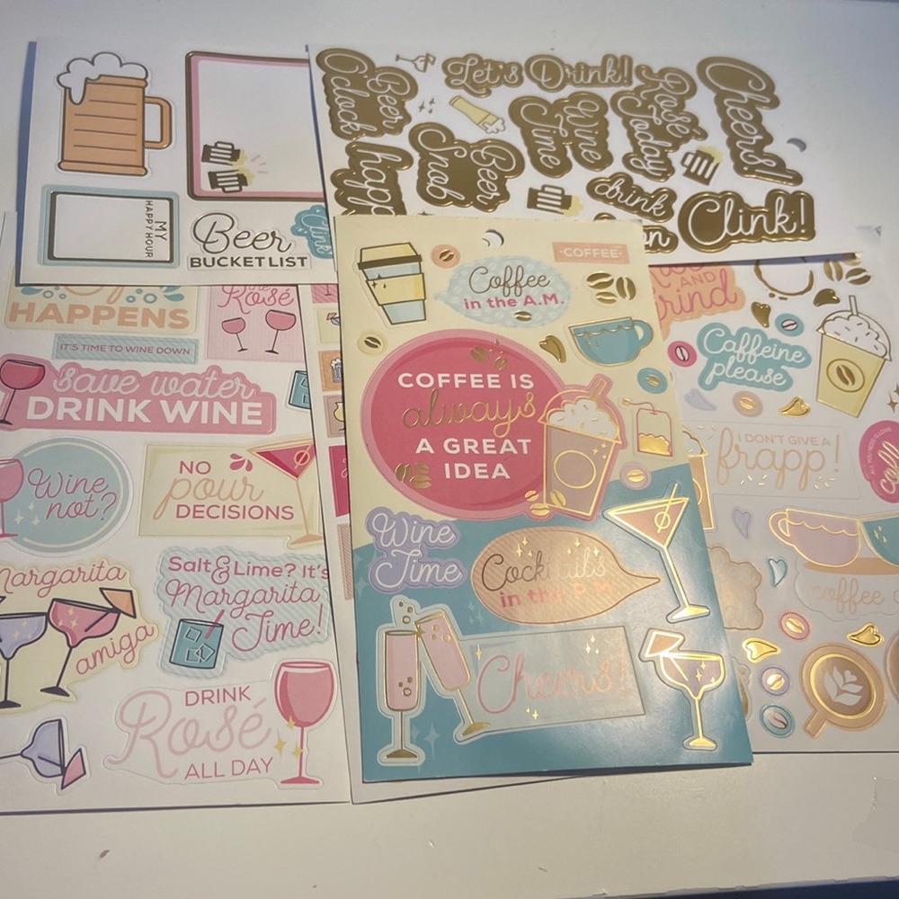 Coffee Beer Margarita Cocktail Stickers 6 sheets